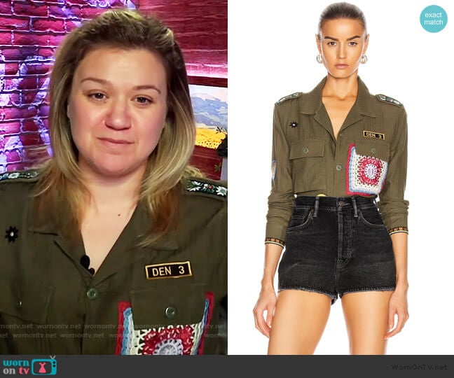 Crotchet Patch Military Top by Amiri worn by Kelly Clarkson on The Kelly Clarkson Show