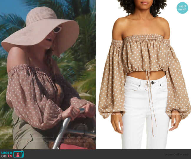 Rosaline Off the Shoulder Silk Crop Top by Amur worn by Leah McSweeney on The Real Housewives of New York City