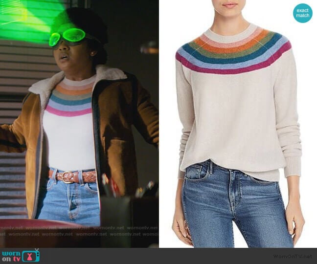 Rainbow-Stripe Cashmere Sweater by Aqua worn by Beth Chapel (Anjelika Washington) on Stargirl