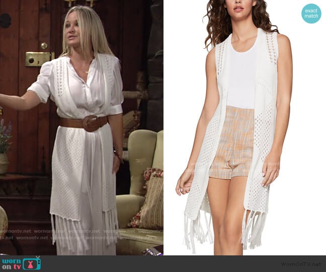 Fringe-Trim Knit Vest by BCBGeneration worn by Sharon Newman (Sharon Case) on The Young and the Restless