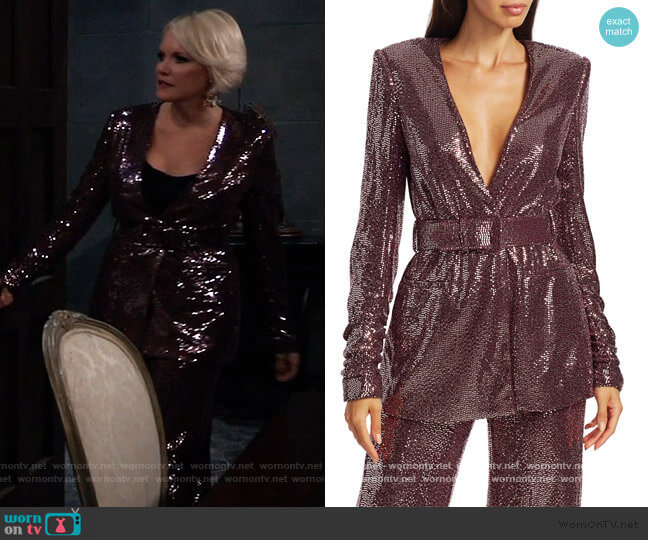 Sequin Belted Jacket and Pants by Badgley Mishka worn by Ava Jerome (Maura West) on General Hospital