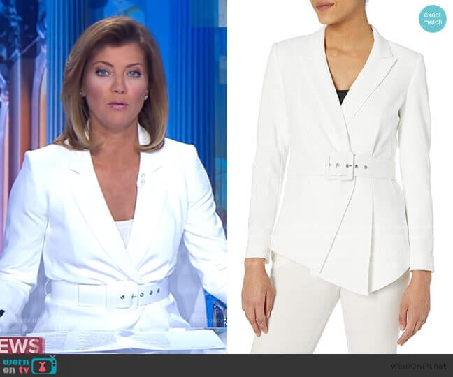 Belted Asymmetrical Crepe Blazer by Tahari ASL worn by Norah O'Donnell on CBS Evening News