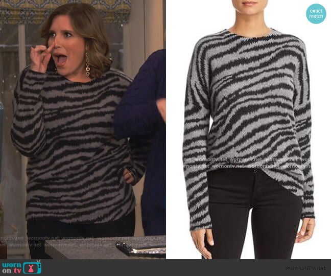 Zebra-Stripe Brushed Cashmere Sweater in gray by C by Bloomingdales worn by Natalie Ceballos on United We Fall