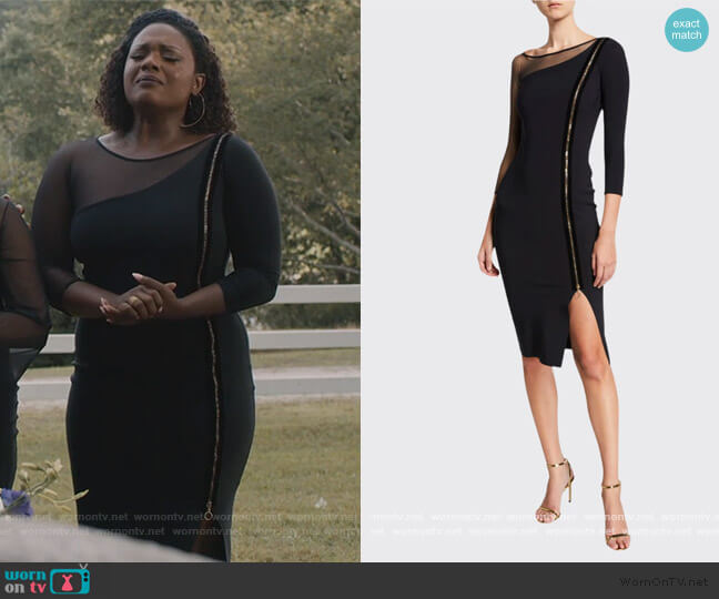 WornOnTV: Charity’s black zip embellished mesh dress on Greenleaf ...
