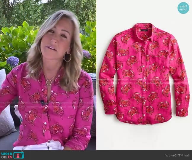 Classic-Fit Boy Shirt in Ratti King Crab Print by J. Crew worn by Lara Spencer on Good Morning America