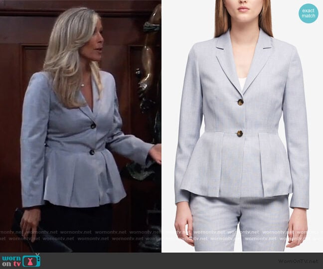 Light Blue Two Button Peplum Jacket by DKNY worn by Carly Spencer (Laura Wright) on General Hospital