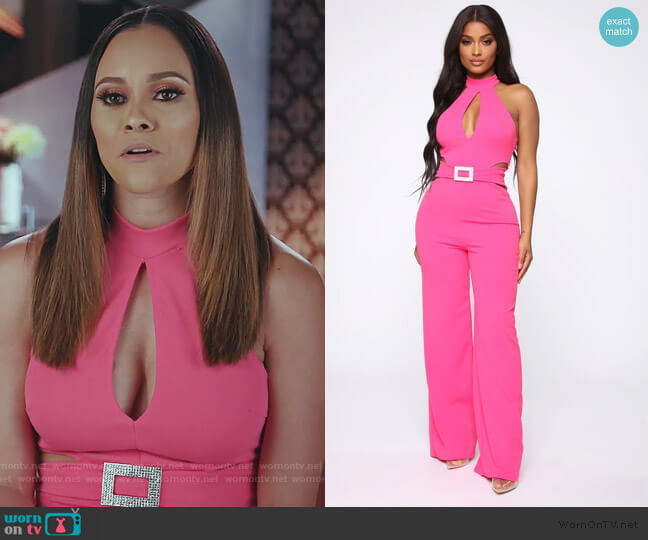 Seduction Is Key Mock Neck Jumpsuit by Fashion Nova worn by Ashley Darby on The Real Housewives of Potomac