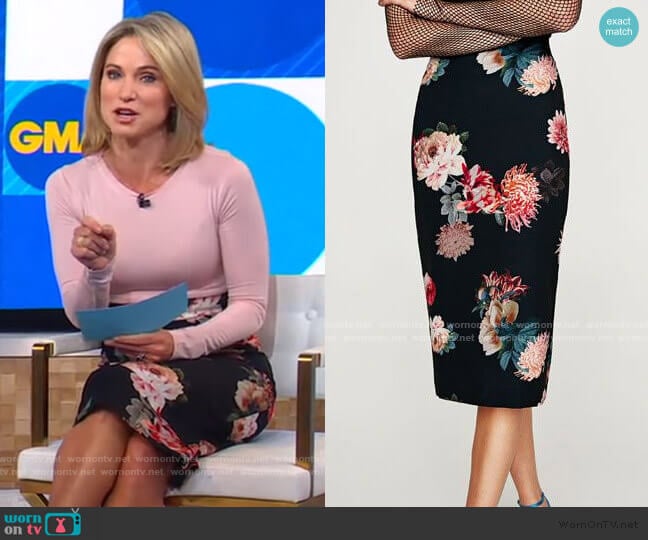 Floral Pencil Skirt by Zara worn by Amy Robach on Good Morning America