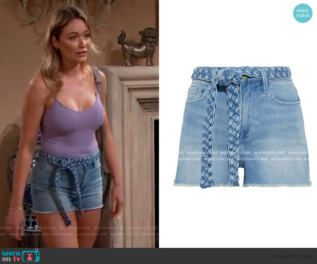 Le Cutoff belted frayed denim shorts by Frame worn by Flo Fulton (Katrina Bowden) on The Bold and the Beautiful
