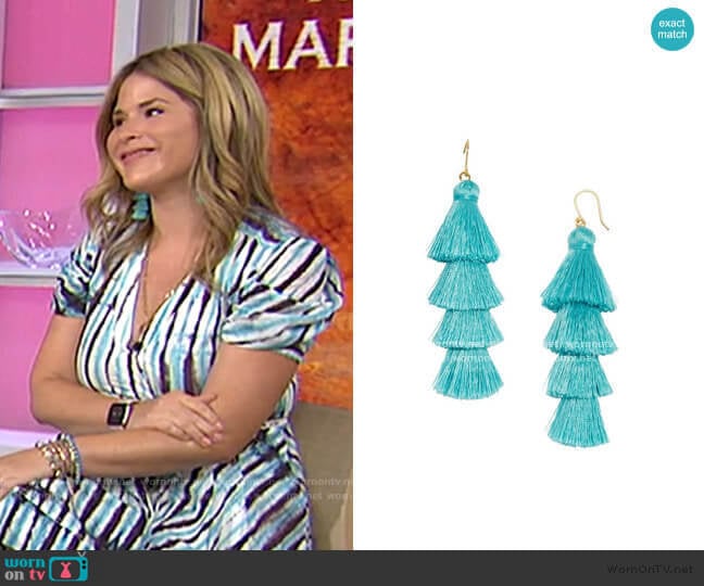 Gabriela Fringe Drops in Turquoise by Baublebar worn by Jenna Bush Hager on Today