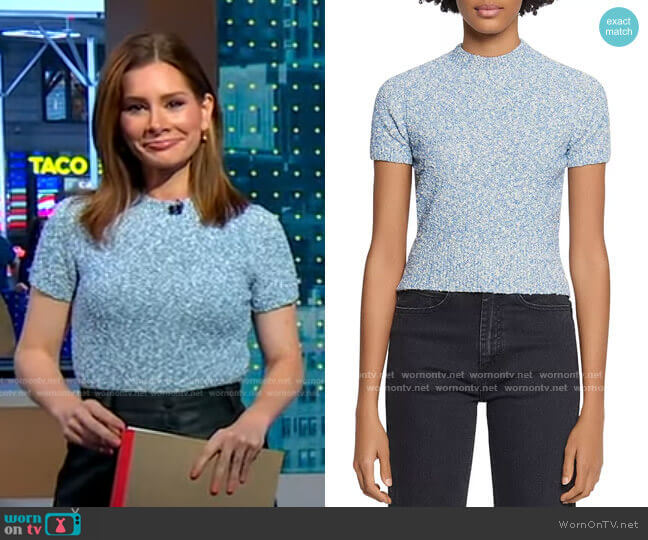 Ginna Marled-Knit Short-Sleeve Sweater by Sandro worn by Rebecca Jarvis  on Good Morning America