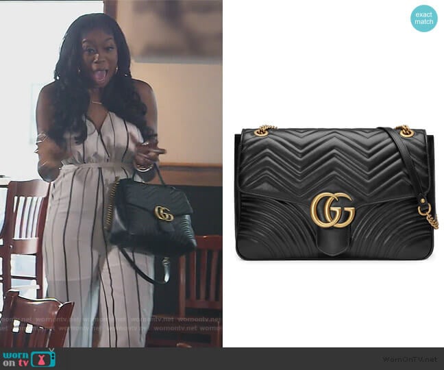 GG Marmont large shoulder bag by Gucci worn by Wendy Osefo on The Real Housewives of Potomac