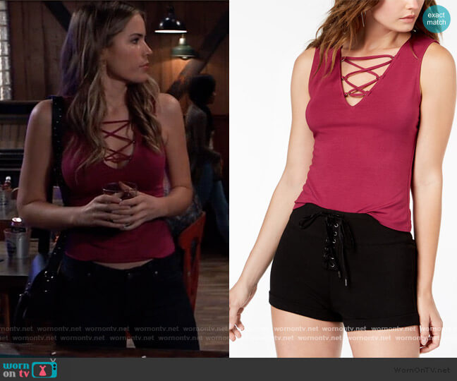 Lace-Up Top by Guess worn by Sasha Gilmore (Sofia Mattsson) on General Hospital