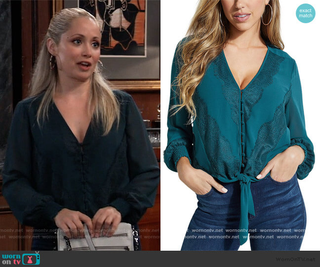 Nilda Lace-Trim Tie-Front Top by Guess worn by Lulu Spencer Falconeri (Emme Rylan) on General Hospital