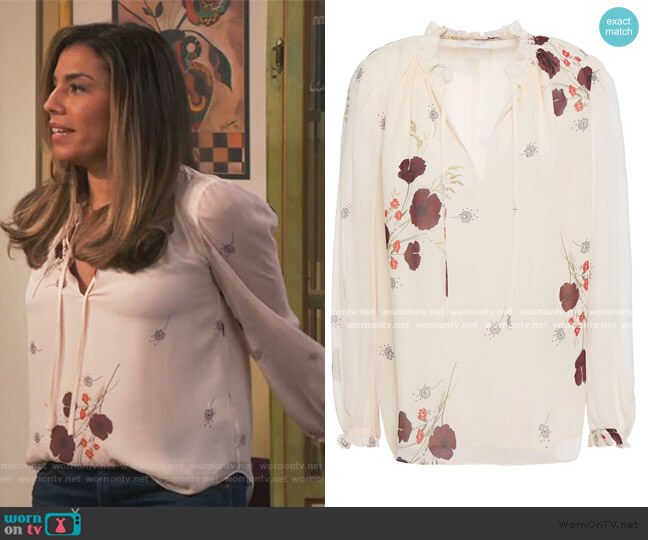 Jo’s floral print tie neck top on United We Fall