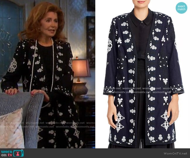 Aster Embroidered Open Coat by Kobi Halperin worn by Maggie Horton (Suzanne Rogers) on Days of our Lives