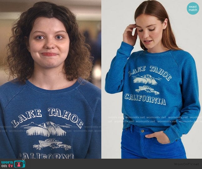 Lake Tahoe Crew Pullover by Lucky Brand worn by Chloe Levine on Trinkets