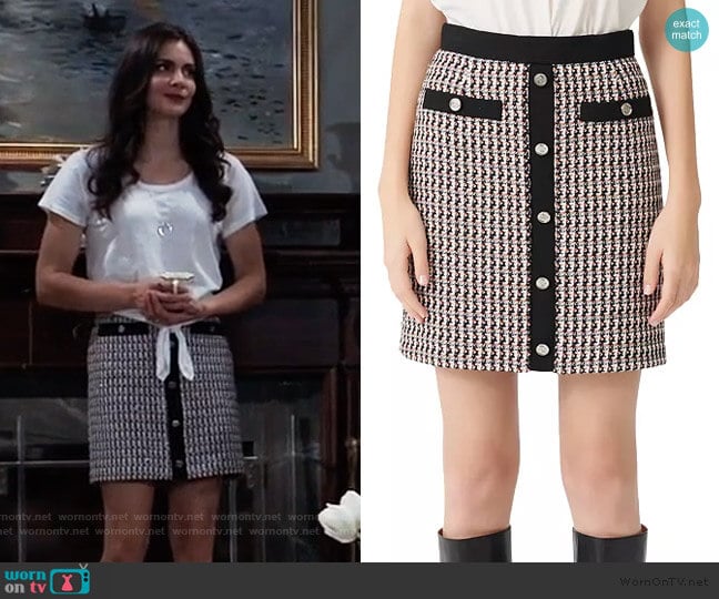 Jivi Tweed Mini Skirt by Maje worn by Briana Lane (Briana Lane) on General Hospital