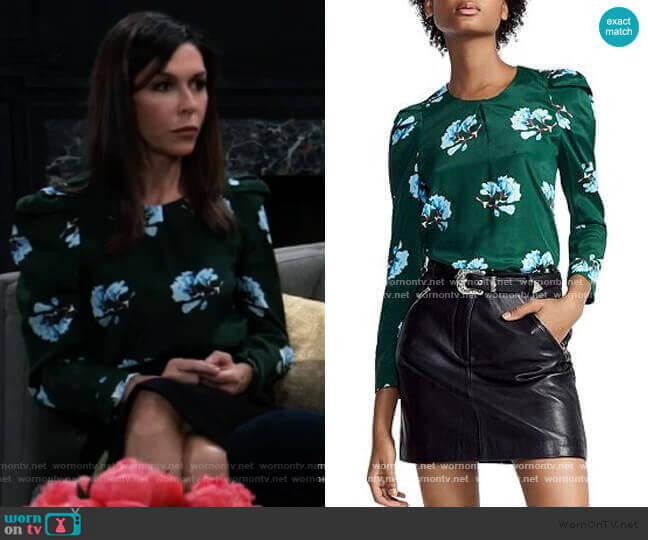Lukoise Floral Pleated Shoulder Top by Maje worn by Anna Devane (Finola Hughes) on General Hospital