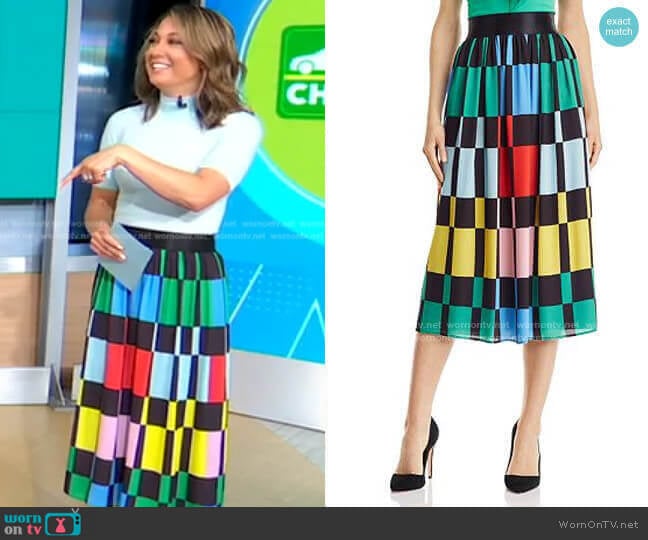 Melda Geometric Print Midi Skirt by Alice + Olivia worn by Ginger Zee on Good Morning America