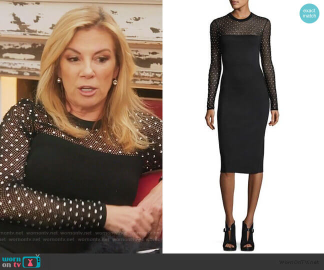 Crystal Trimmed Mesh Yoke Sheath Dress by Michael Kors worn by Ramona Singer on The Real Housewives of New York City