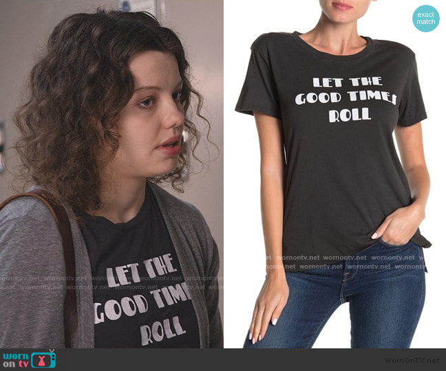 Let The Good Times Roll Graphic Print T-Shirt by PST by Project Social T worn by Chloe Levine on Trinkets