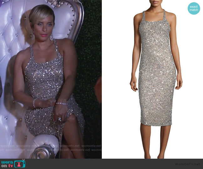 Sage Sleeveless Sparkle Dress by Parker Black worn by Robyn Dixon on The Real Housewives of Potomac