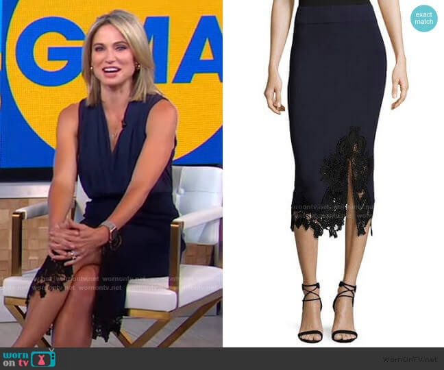 WornOnTV: Amy’s navy sleeveless wrap top and lace skirt on Good Morning ...