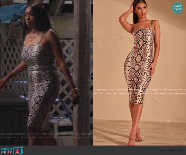 Snake Print Strappy Midi Dress by Pretty Little Thing worn by Wendy Osefo on The Real Housewives of Potomac