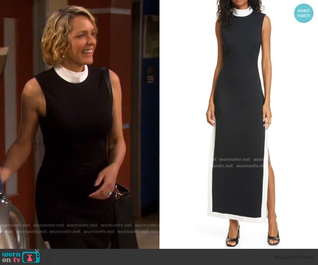 Noir Contrast Trim Mock Neck Maxi Dress by Staud worn by Nicole Walker (Arianne Zucker) on Days of our Lives