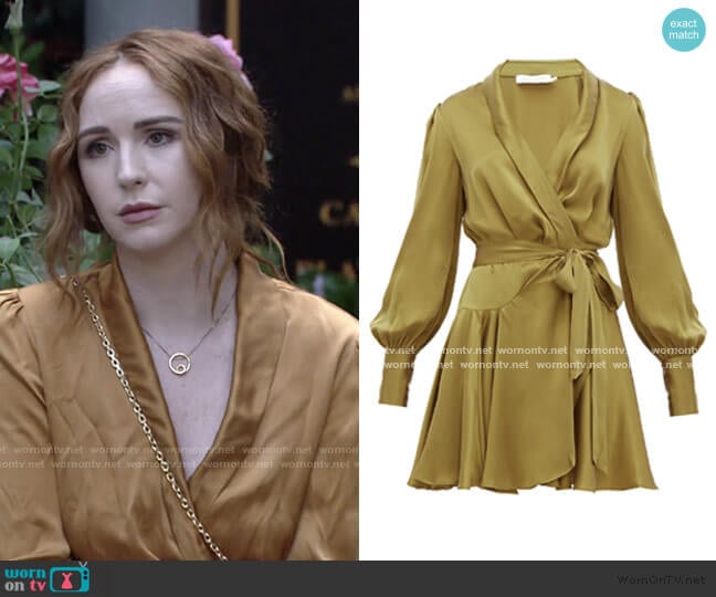 Super Eight Silk Wrap Mini Dress by Zimmermann worn by Mariah Copeland (Camryn Grimes) on The Young and the Restless