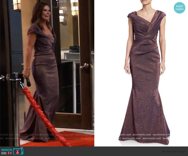 Iridescent Gazar V-Neck Gown by Talbot Runhof worn by Lucy Coe (Lynn Herring) on General Hospital