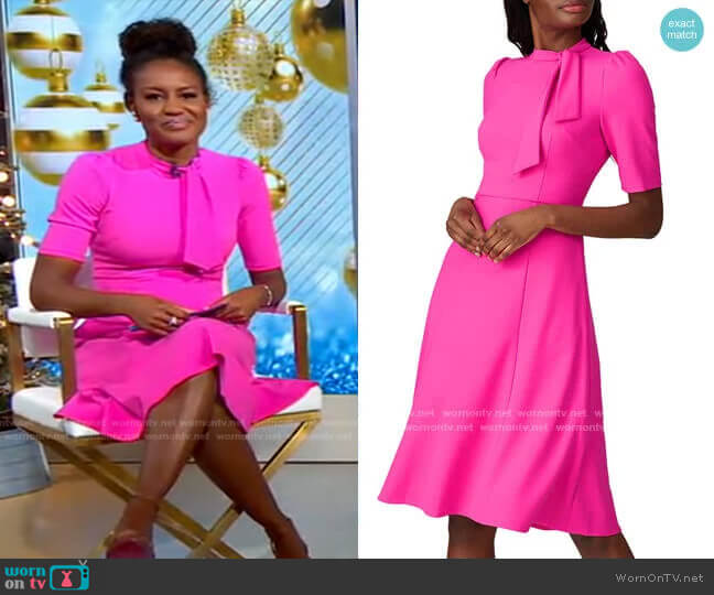 WornOnTV: Janai’s pink tie neck dress on Good Morning America | Janai ...