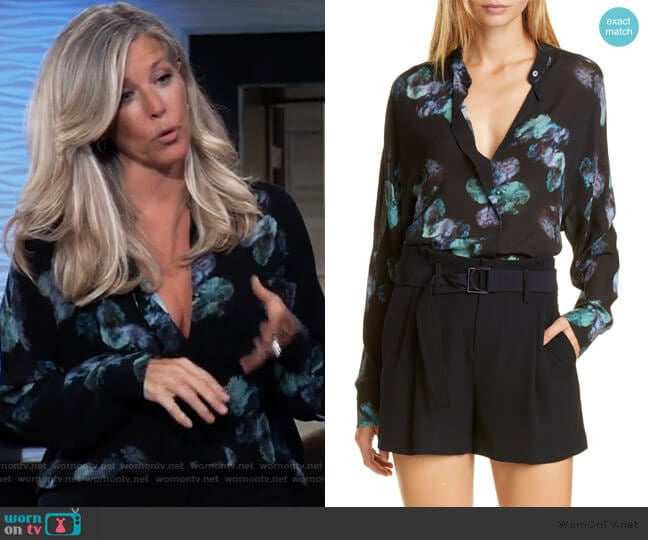 Painted Floral Silk Blouse by Vince worn by Carly Spencer (Laura Wright) on General Hospital