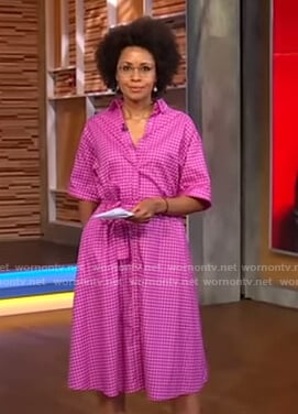 Adrienne’s pink gingham check shirtdress on Good Morning America