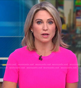 Amy’s pink ribbed short sleeve dress on Good Morning America