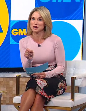 Amy’s pink top and black floral skirt on Good Morning America