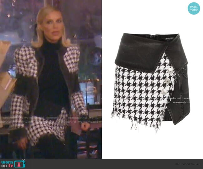 Houndstooth Denim Wrap Mini-Skirt by Balmain  worn by Dorit Kemsley on The Real Housewives of Beverly Hills