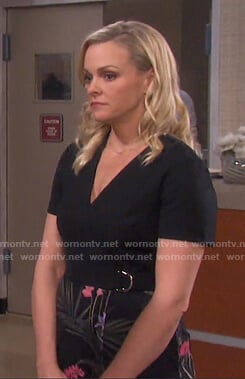 Belle’s black floral wrap dress on Days of our Lives