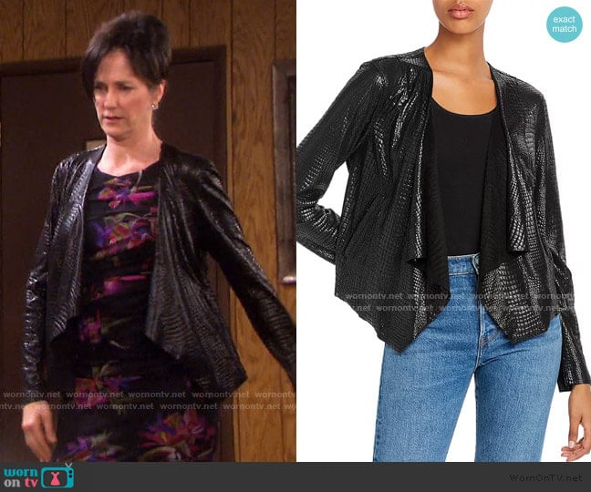 Croc-Pattern Draped Jacket by Blank NYC worn by Eve Donovan (Kassie DePaiva) on Days of our Lives