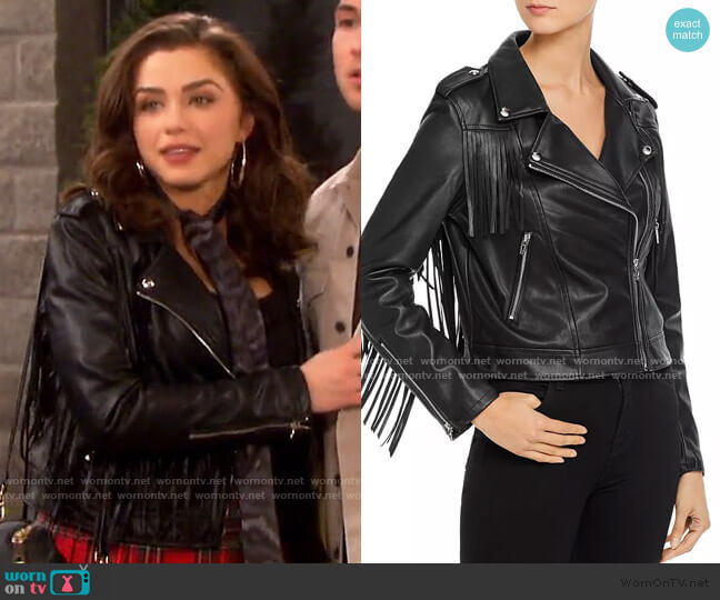 Fringed Faux Leather Moto Jacket by Blank Nyc worn by Ciara Brady (Victoria Konefal) on Days of our Lives