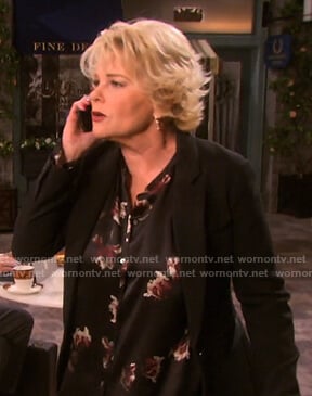 Bonnie’s black floral blouse on Days of our Lives