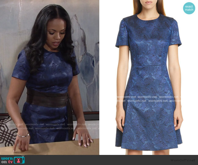 WornOnTV: Amanda’s blue jacquard short sleeve dress on The Young and ...