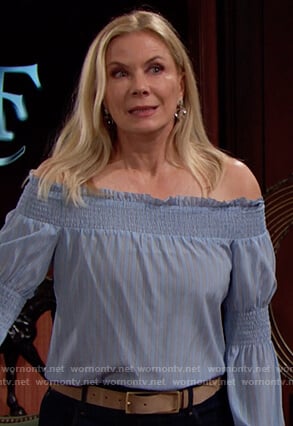 Brooke's blue off shoulder top on The Bold and the Beautiful