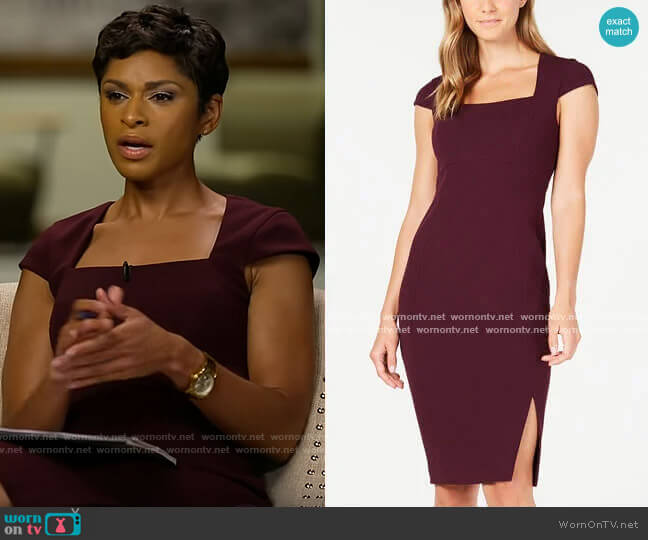 Cap Sleeve Sheath Dress by Calvin Klein worn by Jericka Duncan on CBS Mornings