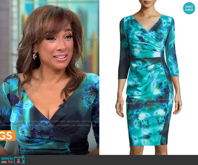 3/4-Sleeve Ruched Floral Cocktail Dress by La Petite Robe di Chiara Boni worn by Michelle Miller on CBS Mornings