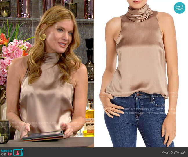 Cinq a Sept Jazlyn Silk Draped Neck Top worn by Phyllis Summers (Michelle Stafford) on The Young and the Restless