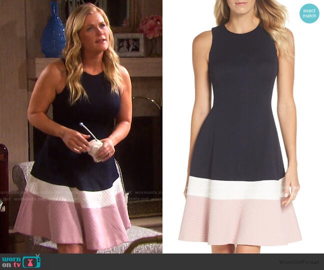 Colorblock Texture Knit Fit & Flare Dress by Eliza J worn by Sami Brady (Alison Sweeney) on Days of our Lives