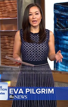 Eva Pilgrim’s navy pleated knit dress on Good Morning America