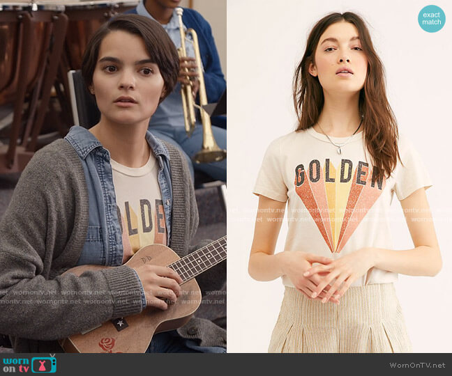 Golden Graphic Tee by Free People worn by Elodie Davis (Brianna Hildebrand) on Trinkets